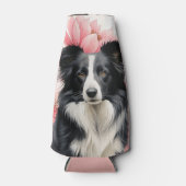 Border Collie Dog and Bold Pink Lilies Flesjeskoeler (Voorkant)
