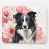 Border Collie Dog and Bold Pink Lilies Muismat (Voorkant)