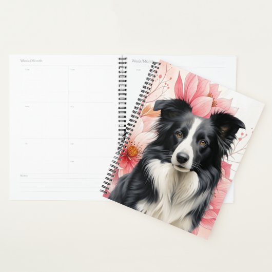 Border Collie Dog and Bold Pink Lilies Planner (Display)