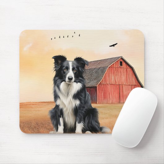 Border Collie Dog and Red Barn Ranch Muismat (Met muis)