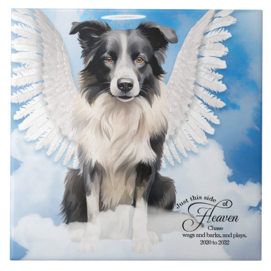 Border Collie Dog Angel Custom Pet Memorial Tegeltje (Voorkant)