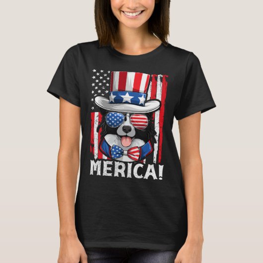Border Collie Dog Apparel American Flag Patriotic T-shirt (Voorkant)
