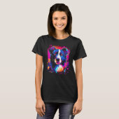 Border Collie Dog Australian Shepherd 80s Retrowav T-shirt (Voorkant volledig)