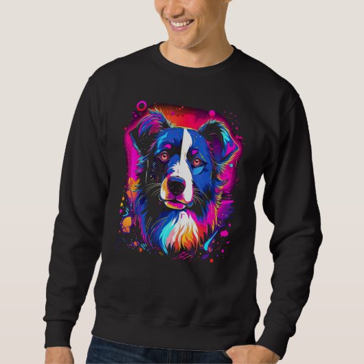 Border Collie Dog Australian Shepherd 80s Retrowav Trui (Voorkant)