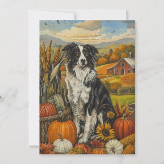 Border Collie Dog Autumn Harvest Thanksgiving Feestdagenkaart (Voorkant)