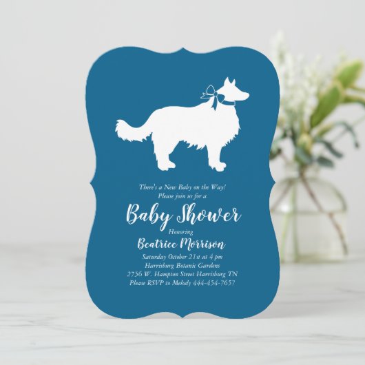 Border Collie Dog Baby shower Blue Boy Kaart (Staand voorkant)