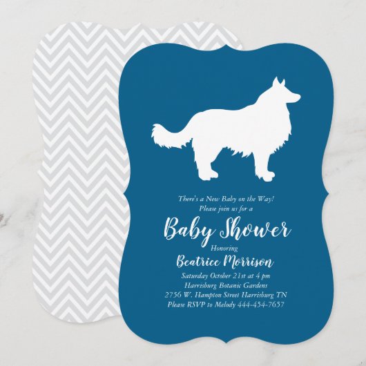 Border Collie Dog Baby shower Blue Boy Kaart (Voorkant / Achterkant)
