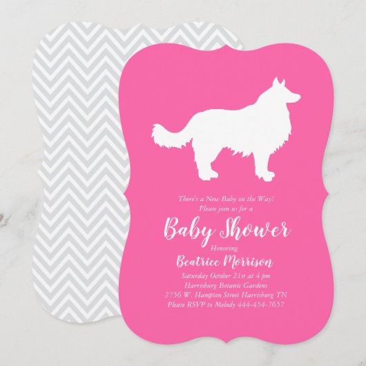 Border Collie Dog Baby shower Pink Girl Kaart (Voorkant / Achterkant)