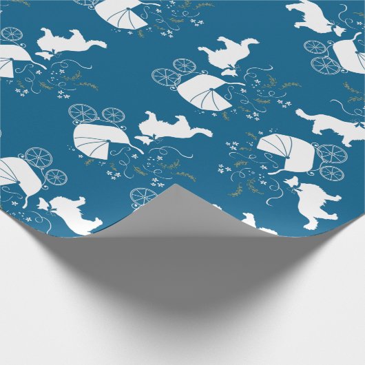 Border Collie Dog Baby shower Puppy Blue Boy Cadeaupapier (Hoek)