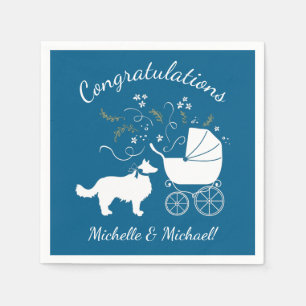 Border Collie Dog Baby shower Puppy Blue Boy Servet