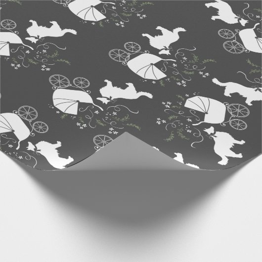 Border Collie Dog Baby shower Puppy Grey Cadeaupapier (Hoek)