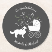 Border Collie Dog Baby shower Puppy Grey Ronde Kartonnen Onderzetter (Voorkant)