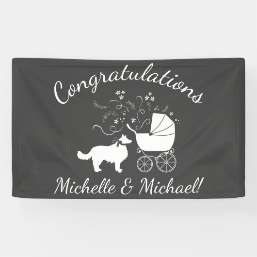 Border Collie Dog Baby shower Puppy Grey Spandoek (Horizontaal)