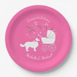 Border Collie Dog Baby shower Puppy Pink Girl Papieren Bordje