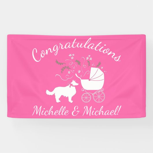 Border Collie Dog Baby shower Puppy Pink Girl Spandoek (Horizontaal)