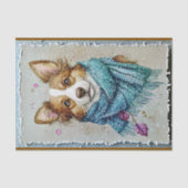 Border Collie Dog, Blauwe sjaal, Sneeuw BZ3 Decoup Tissuepapier (Voorkant)