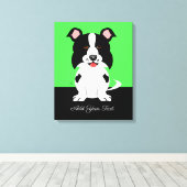 Border Collie Dog Cartoon Canvas Afdruk (Insitu (Houten vloer))