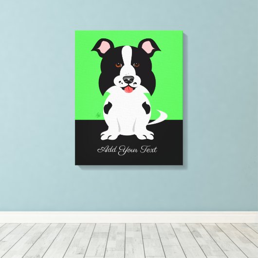 Border Collie Dog Cartoon Canvas Afdruk (Insitu (Houten vloer))