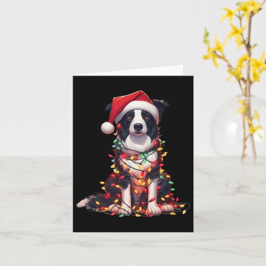 Border Collie Dog Christmas Lights Santa Hat Dog L Kaart (Gele Bloem)