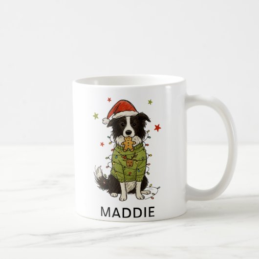 Border Collie Dog Christmas Lights Sweater Koffiemok (Rechts)