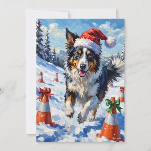 Border Collie Dog Christmas Snow Agility Fun Feestdagenkaart (Voorkant)