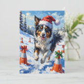 Border Collie Dog Christmas Snow Agility Fun Feestdagenkaart (Staand voorkant)