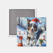 Border Collie Dog Christmas Snow Agility Fun Magneet (Voorkant / Achterkant)