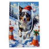 Border Collie Dog Christmas Snow Agility Fun Medium Cadeauzakje (Achterkant)