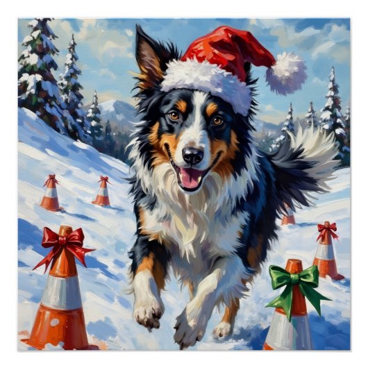 Border Collie Dog Christmas Snow Agility Fun Perfect Poster (Voorkant)