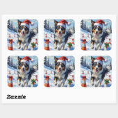 Border Collie Dog Christmas Snow Agility Fun Vierkante Sticker (Vel)