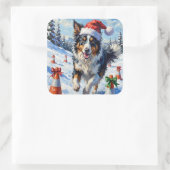 Border Collie Dog Christmas Snow Agility Fun Vierkante Sticker (Tas)