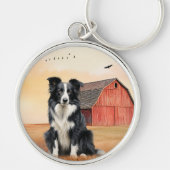 Border Collie Dog Country Western Red Barn Sleutelhanger (Voorkant)