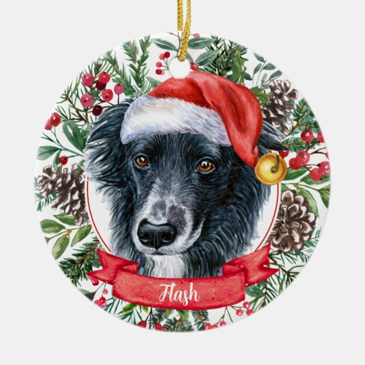Border Collie Dog Custom Santa Kerstmis Ornament (Voorkant)