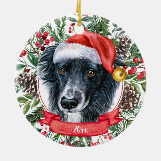 Border Collie Dog Custom Santa Kerstmis Ornament (Achterkant)