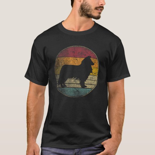 Border Collie Dog Distress Retro Silhoue T-shirt (Voorkant)