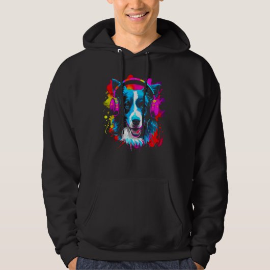 Border Collie Dog DJ Festival Hoodie (Voorkant)