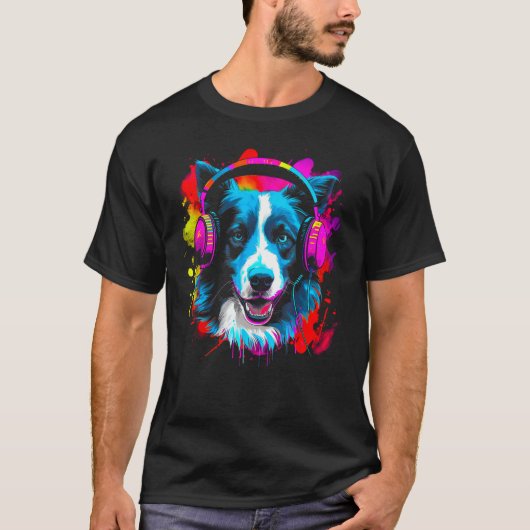 Border Collie Dog DJ Festival T-shirt (Voorkant)