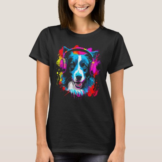 Border Collie Dog DJ Festival T-shirt (Voorkant)