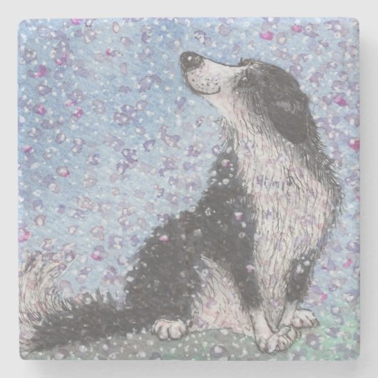 Border Collie Dog, Dreaming of Blossom Time Stenen Onderzetter (Voorkant)