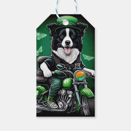 Border Collie Dog Driving Bike St. Patrick's Day Cadeaulabel (Voorkant)