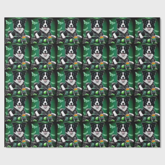 Border Collie Dog Driving Bike St. Patrick's Day Cadeaupapier (Vlak)