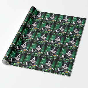 Border Collie Dog Driving Bike St. Patrick's Day Cadeaupapier