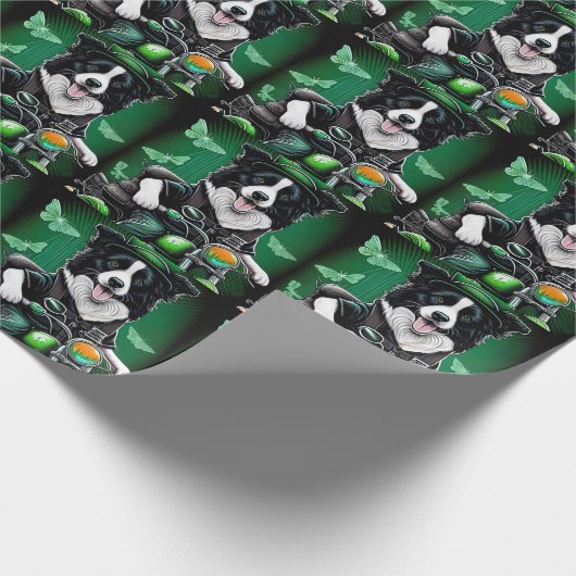 Border Collie Dog Driving Bike St. Patrick's Day Cadeaupapier (Hoek)