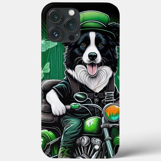 Border Collie Dog Driving Bike St. Patrick's Day Case-Mate iPhone Case (Achterkant)