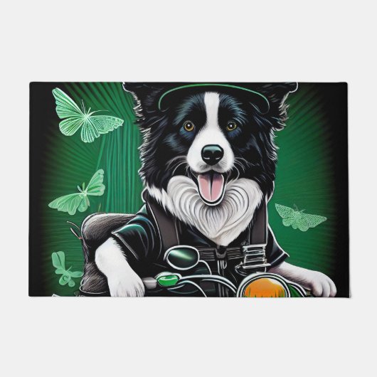 Border Collie Dog Driving Bike St. Patrick's Day Deurmat (Voorkant)