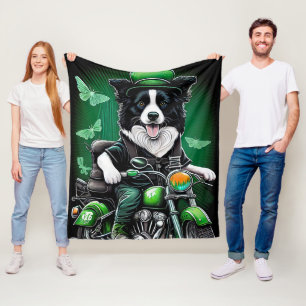 Border Collie Dog Driving Bike St. Patrick's Day Fleece Deken