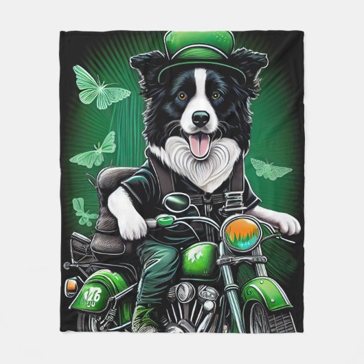 Border Collie Dog Driving Bike St. Patrick's Day Fleece Deken (Voorkant)