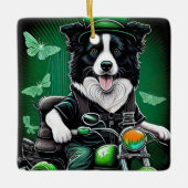 Border Collie Dog Driving Bike St. Patrick's Day Keramisch Ornament (Voorkant)