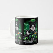 Border Collie Dog Driving Bike St. Patrick's Day Koffiemok (Voorkant links)