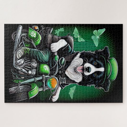 Border Collie Dog Driving Bike St. Patrick's Day Legpuzzel (Horizontaal)